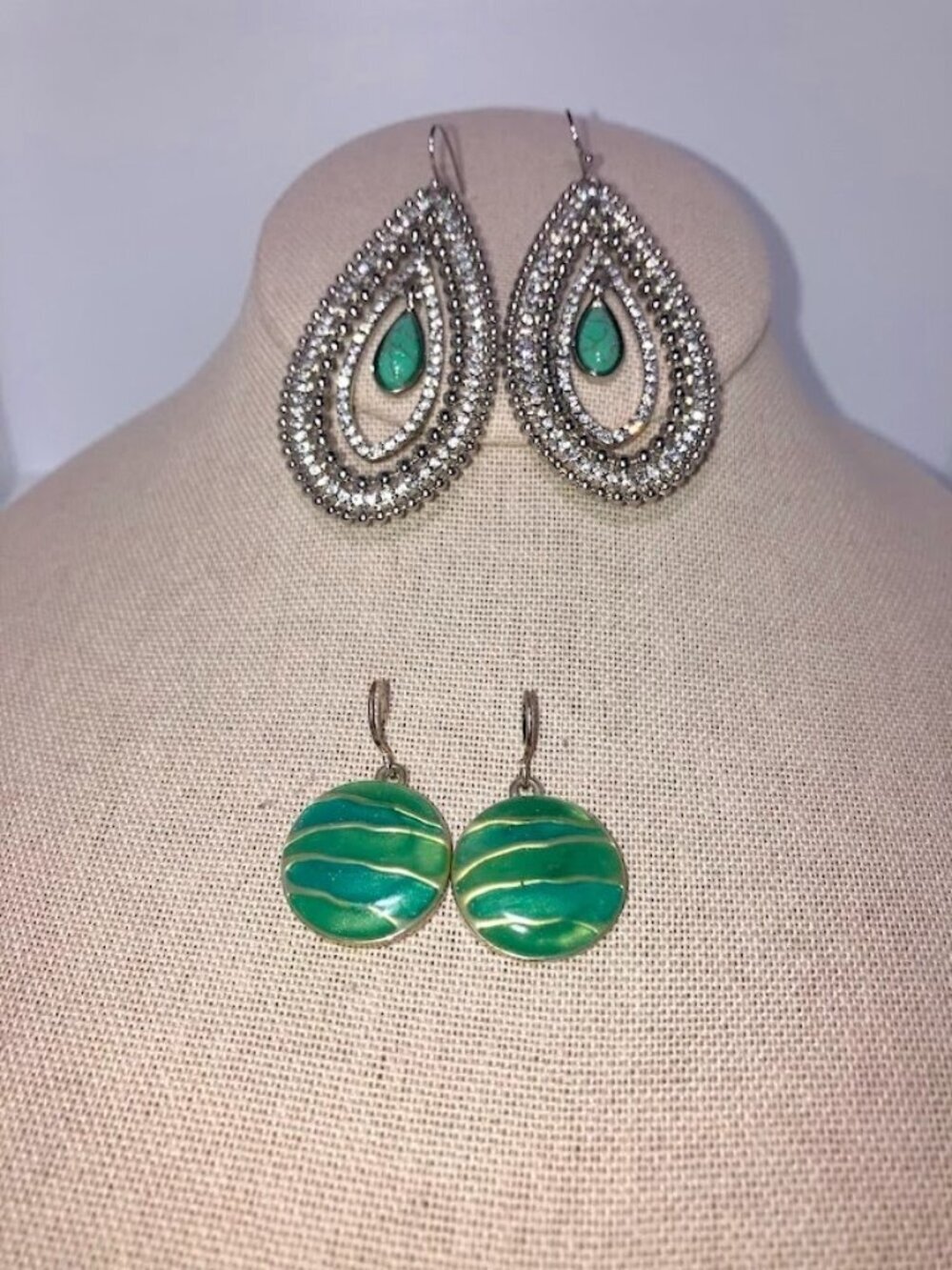 Jessica Simpson Teardrop Faux Turquoise Earrings KC Signed Silver Dangle Earring